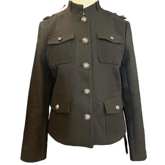 Banana Republic Heritage Italian Fabric Military Jacket Size 10 Black Goth Retro - Picture 1 of 11